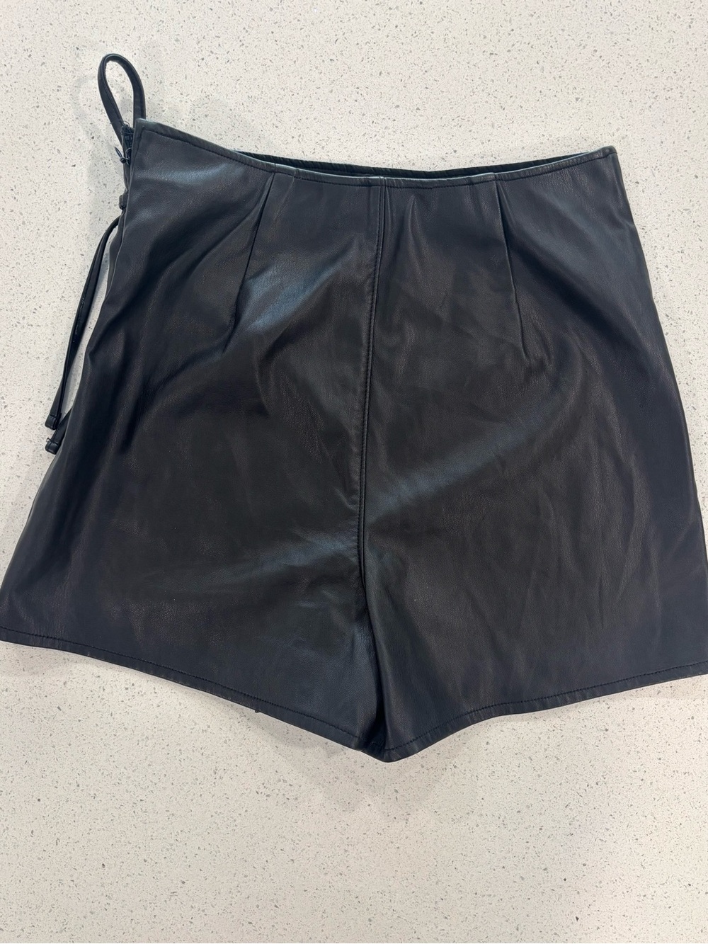 Abercrombie & Fitch Black Faux Leather Wrap Skort with Side Tie Small - Picture 3 of 6